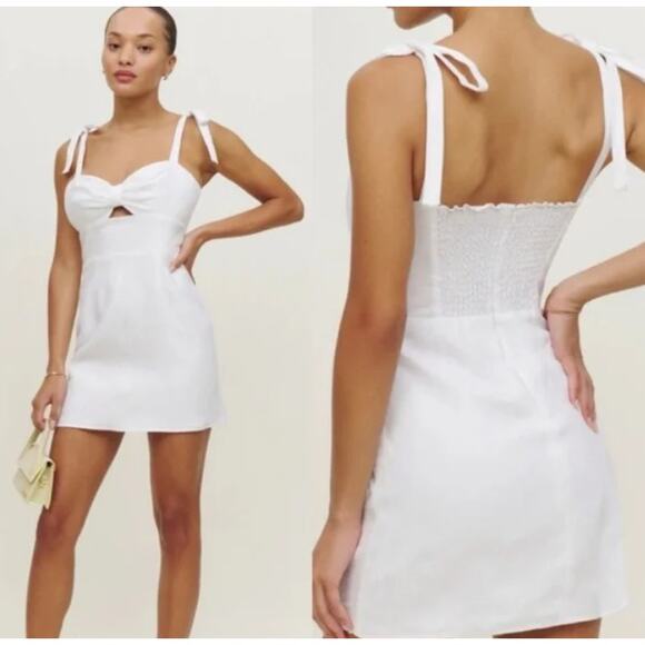 Reformation Dress 12 Pearson Linen Mini Cut Out Tie Strap Romantic Sexy Chic - Picture 2 of 13